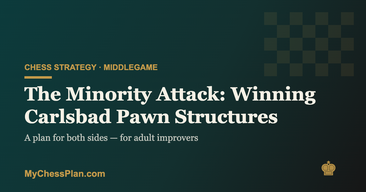 Diagram-style banner: the minority attack in the Carlsbad pawn structure