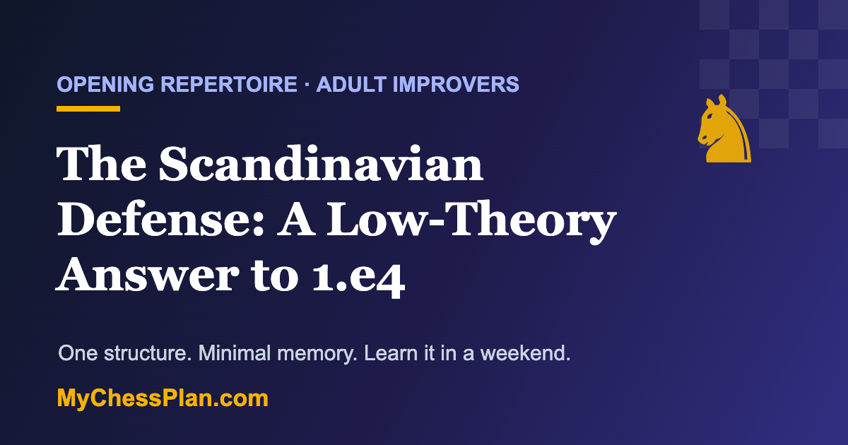 Scandinavian Defense low-theory answer to 1.e4 for adult chess improvers