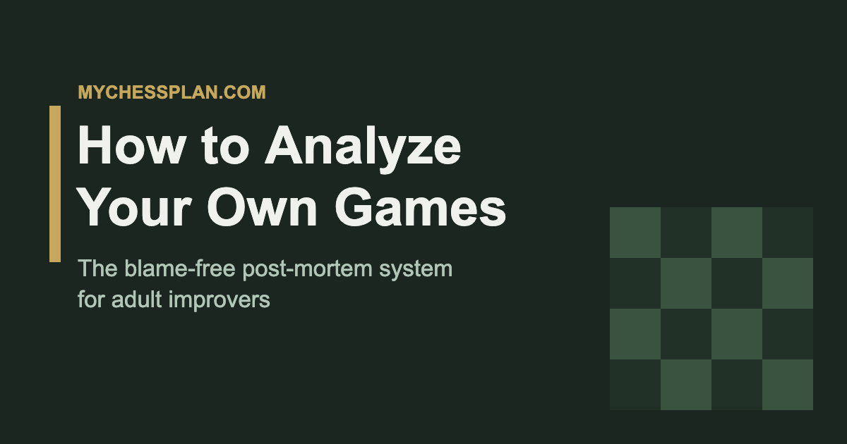 Chessboard graphic titled How to Analyze Your Own Games